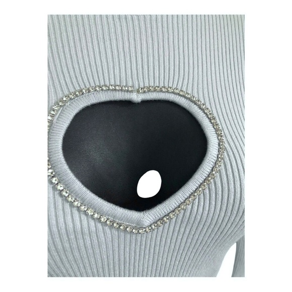 Guess Mia‎ blue heart shaped rhinestone cz trim front cutout mockneck sweater - Picture 5 of 11